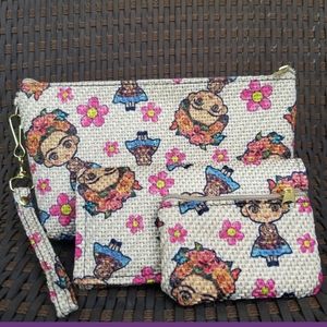 Cosmetic Bag, Wallet and Coin Pouch Set